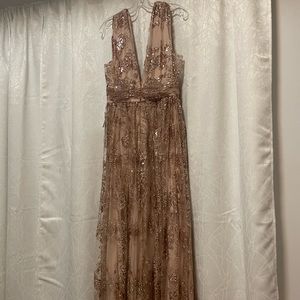 Rose Gold Glitter Gown with Slit - Large